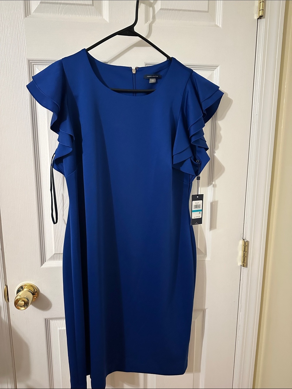 Eliza J Cobalt Ruffle-Sleeve Midi Shift Dress